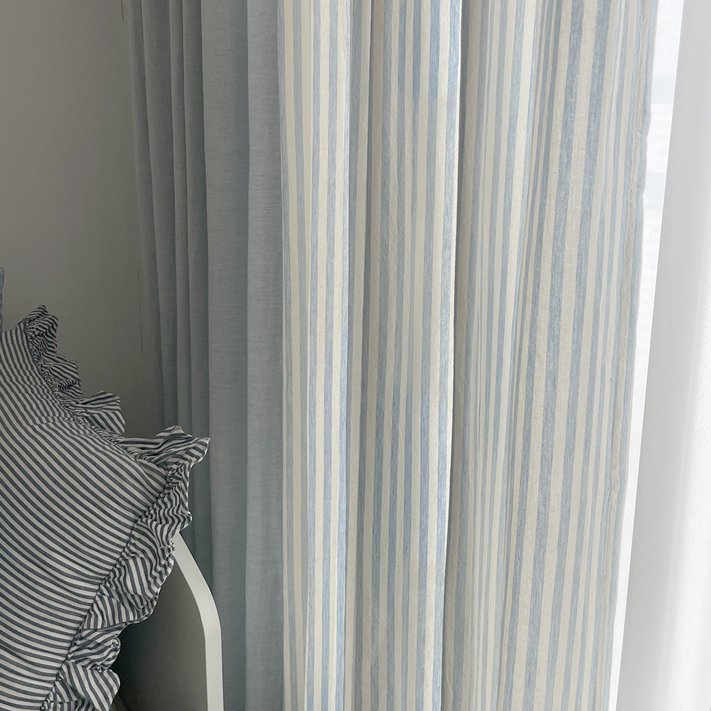 바이아미 멜란 스트라이프 블루 아이방 맞춤제작 거실커튼