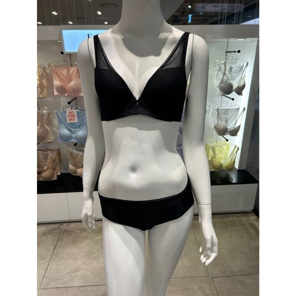 엘르이너웨어 24SS세미 딥브이 메쉬 와이어 브라팬티세트 EDWBR564BK EDWBP564BK : 잇템초이