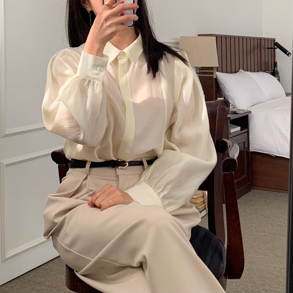 새틴 셔링 핑크 블라우스 이미지 8