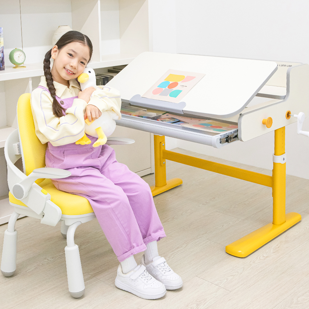 루나랩키즈 어린이 초등학생 바른자세 책상 옐로덕, 초등 학생 공부 높이 각도 조절