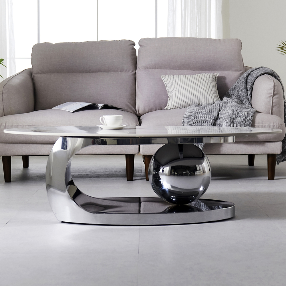 [방문설치] 아르누보 세라믹 고정식 소파테이블 거실테이블 좌탁 1300x700mm, 실버