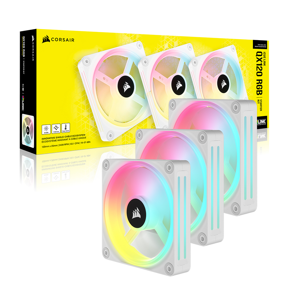 커세어 iCUE LINK QX120 RGB Starter Kit 화이트, 3팩