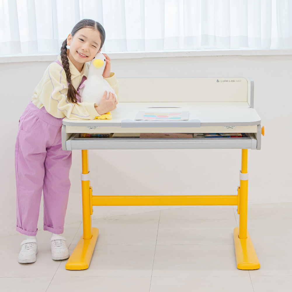 루나랩키즈 어린이 초등학생 바른자세 책상 옐로덕, 초등 학생 공부 높이 각도 조절