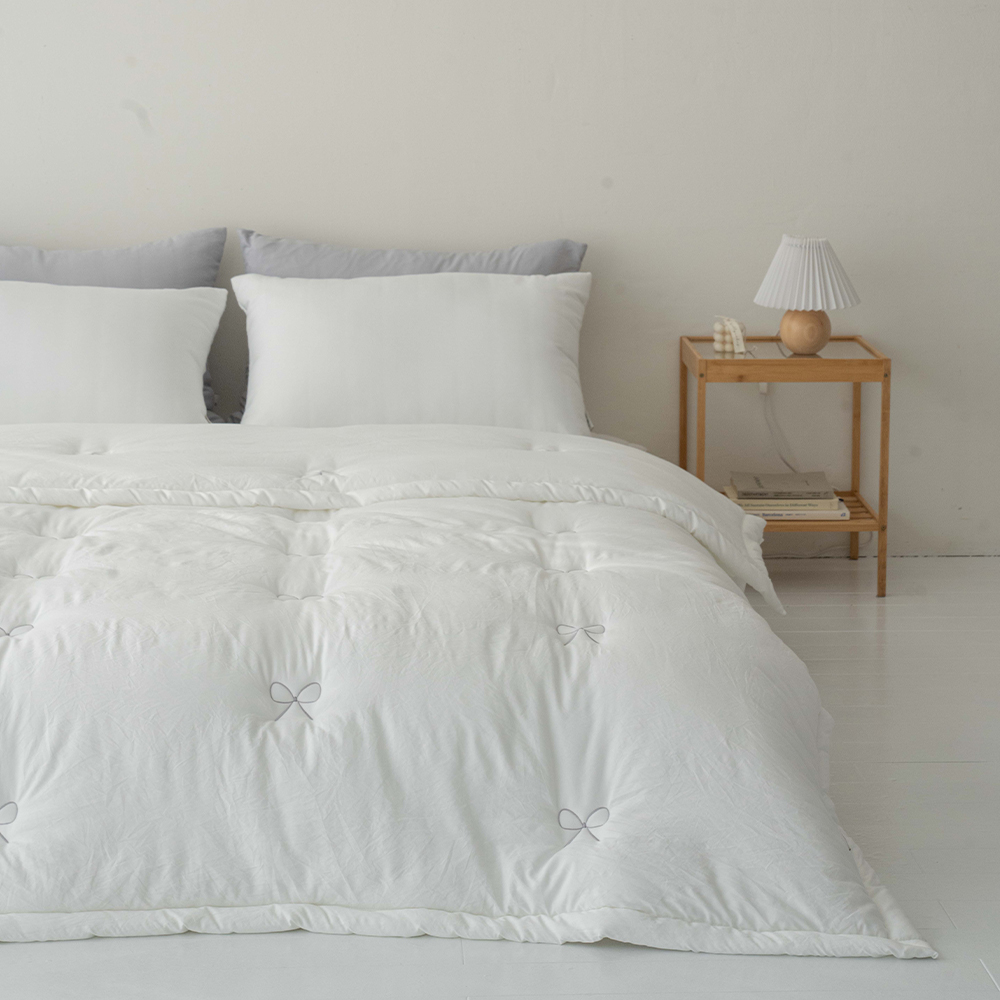 송화침장 알러지케어이불 먼지없는 리본 자수 바닐라 SS 사계절이불