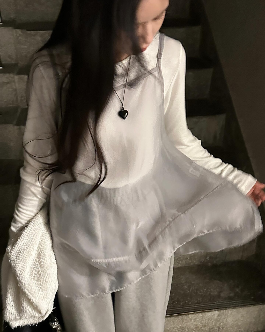 오앤 여성 봄 레이어드 이너 시스루 롱 뷔스티에 베스트 조끼 - 상품 이미지