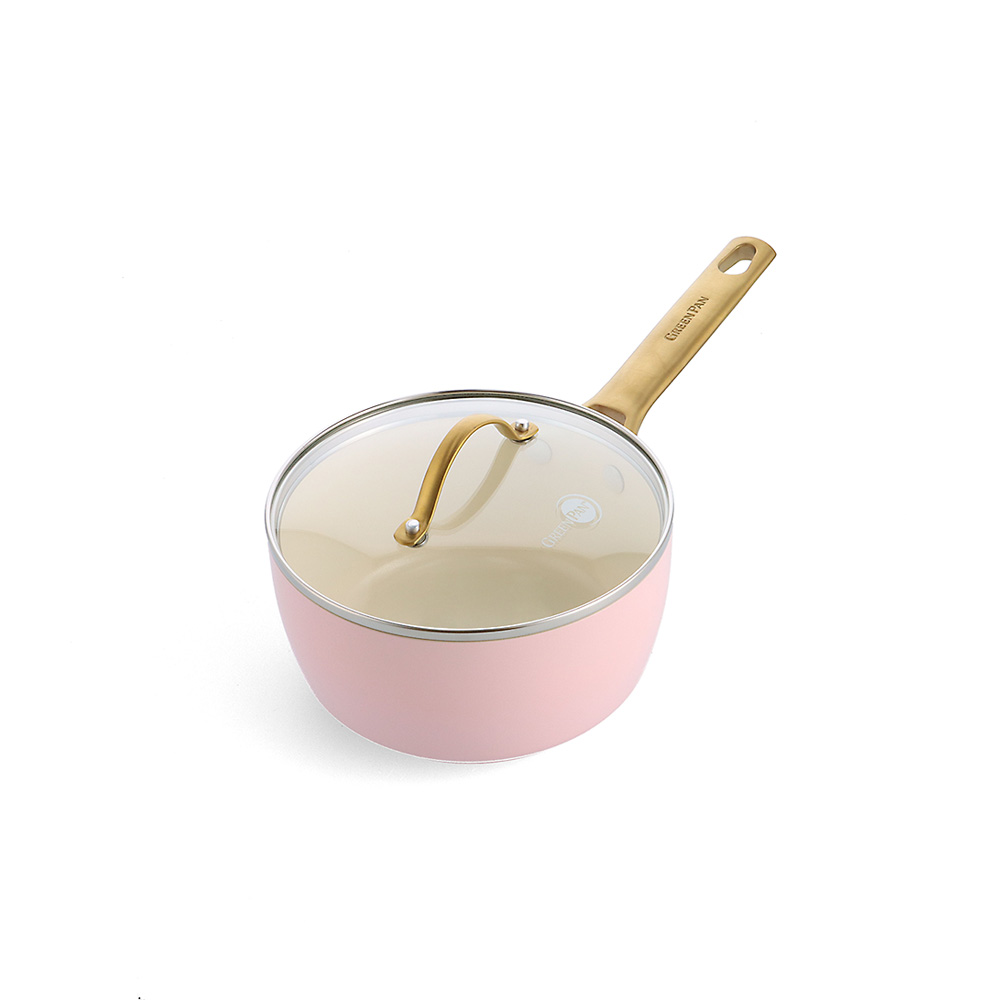 그린팬 파도바 세라믹 논스틱 코팅 인덕션 골드 스텐 뚜껑 편수냄비 2L 18cm, 블러쉬핑크 - 메인 이미지