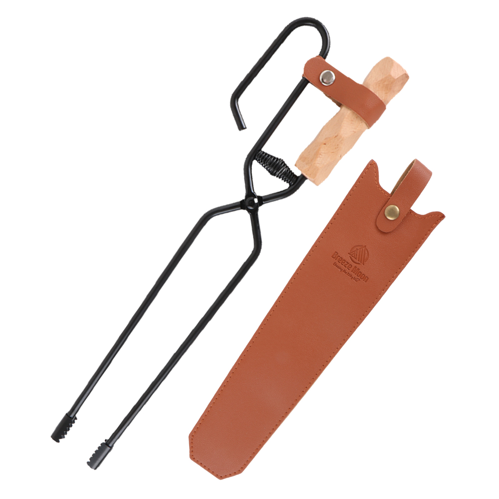 브리즈문 반자동 악어이빨 바베큐 화로 장작 숯 캠핑 집게 + 전용 가죽 커버