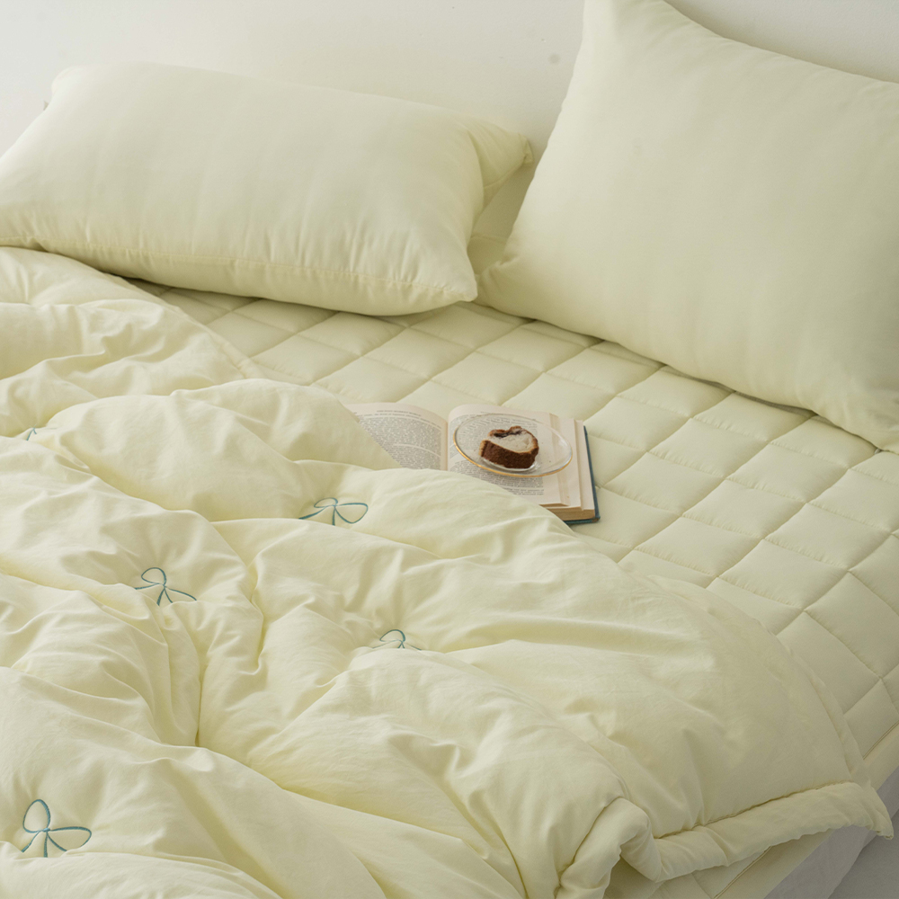 송화침장 알러지케어이불 먼지없는 리본 자수 바닐라 SS 사계절이불