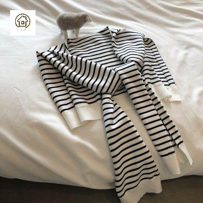 페이크 줄무늬 배색 스트라이프 숄가디건 어깨 니트 이미지 6