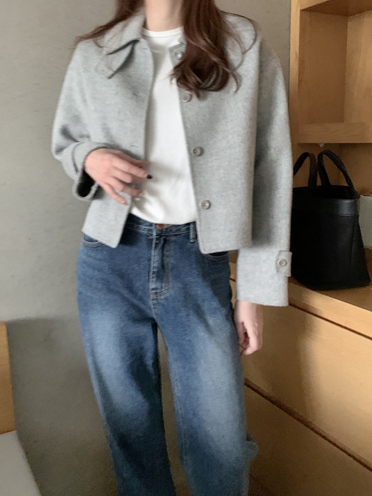프리미엄 핸드메이드 싱글 오버핏 여성 울자켓 숏 크롭 헤링본 재킷 가을 겨울 여자 자켓 - 상세 이미지 3