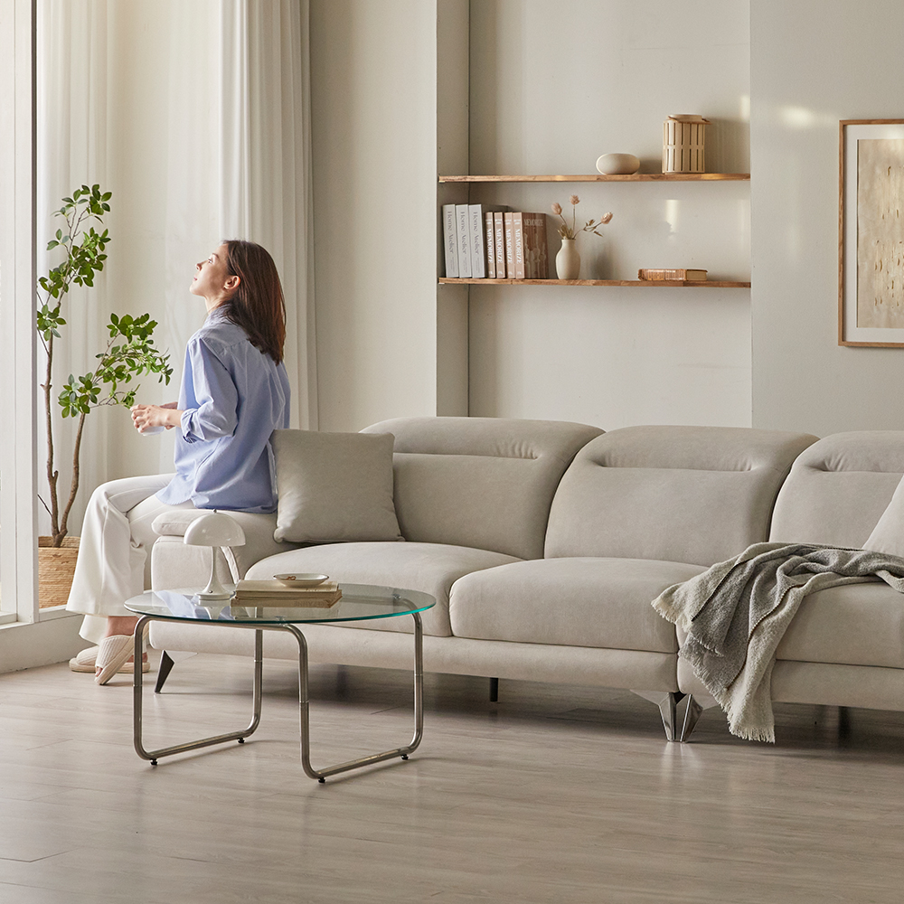 [특판행사] 아크 루카스 패브릭 소파 이지클린 갤럭시원단 스툴 스툴미포함, 아이보리, 4인용