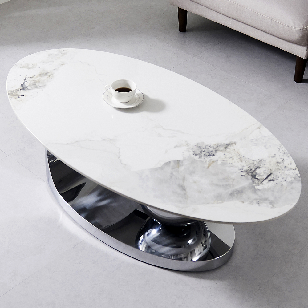 [방문설치] 아르누보 세라믹 고정식 소파테이블 거실테이블 좌탁 1300x700mm, 실버