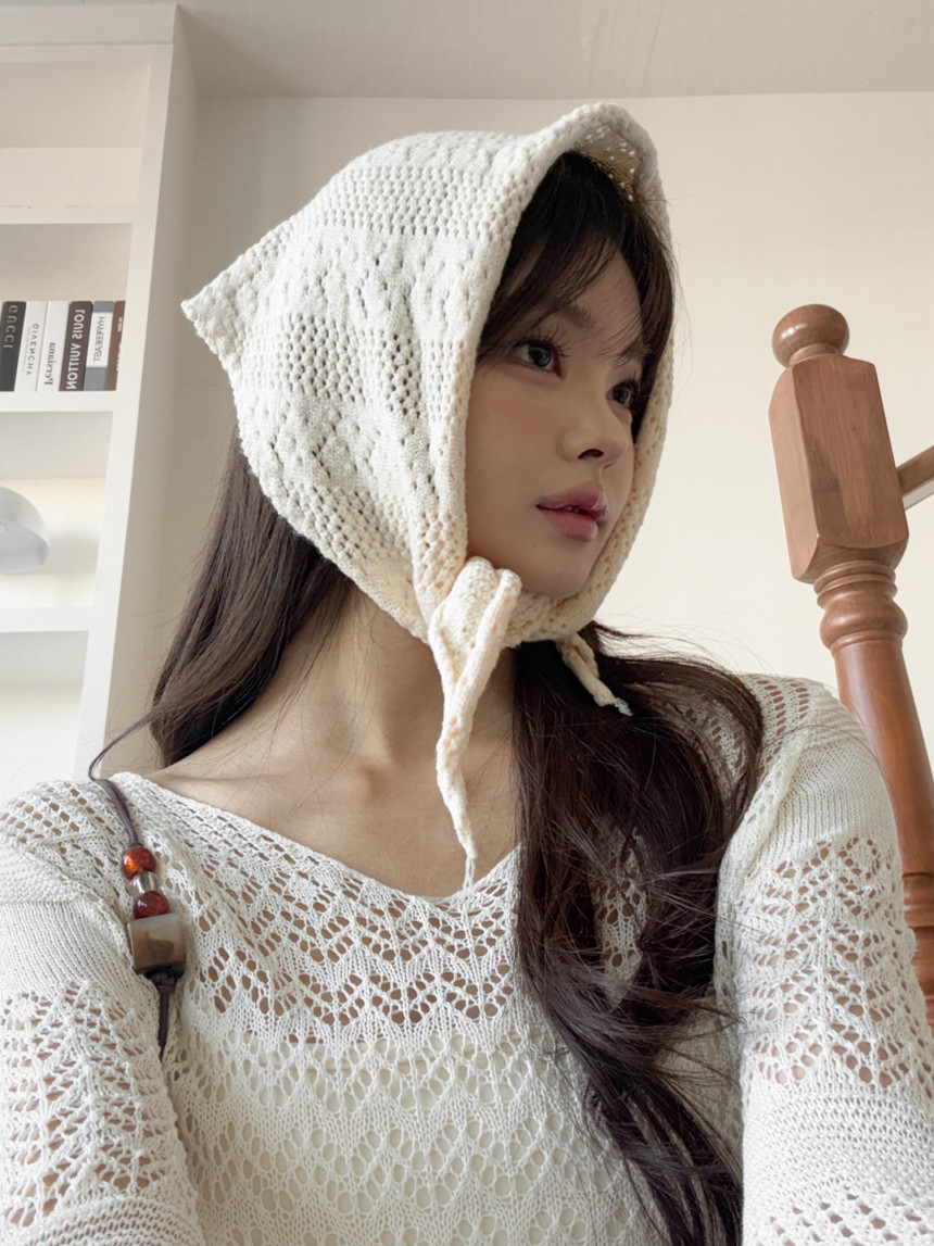 블루씨티 [얼굴소멸] 트라이 펀치 홀 니트 삼각 넥 스카프 헤어 두건 6color