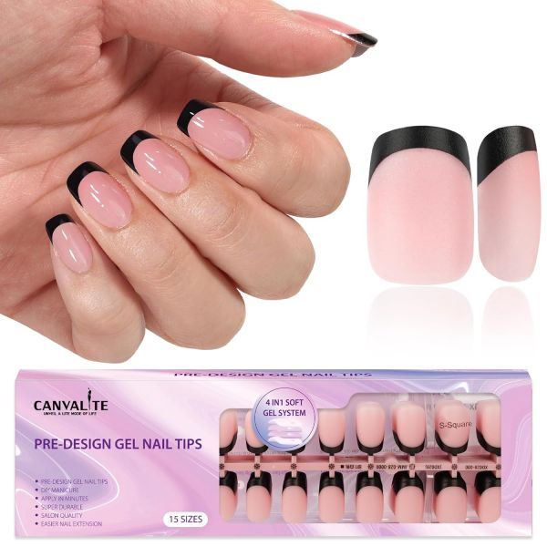 Canvalite 프렌치 팁 프레스 온 네일 젤 - 300Pcs 프리 컬러의 빠르고 쉬운 가짜 네일, 디자인 미디엄 스퀘어 DIY 익스텐션,  Brown-M... 