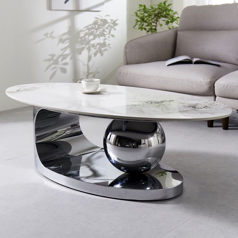 [방문설치] 아르누보 세라믹 고정식 소파테이블 거실테이블 좌탁 1300x700mm, 실버