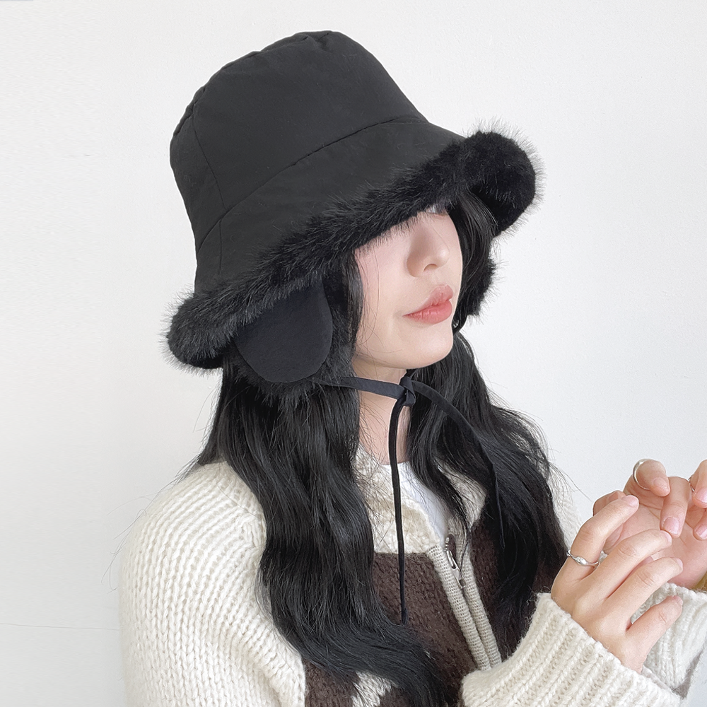 바스락 밍크털 귀달이모자 여성 겨울 벙거지 방한 군밤 귀도리모자 - 상세 이미지 2