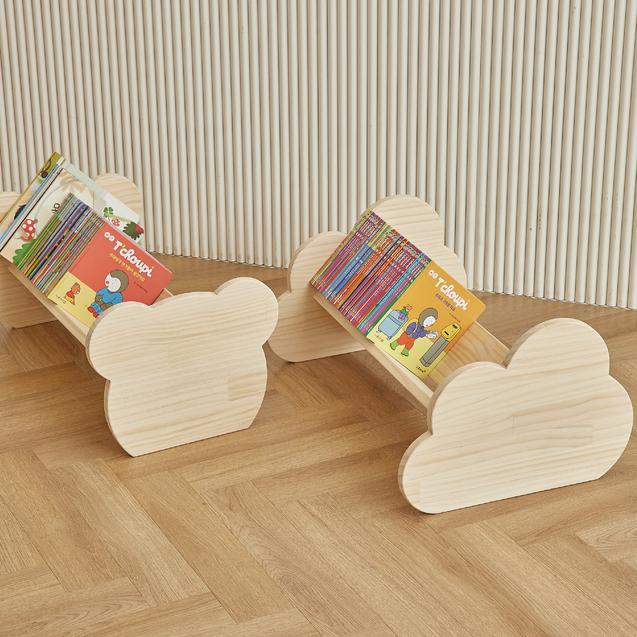 라떼파파 소나무 원목 유아 낮은책꽂이 1단