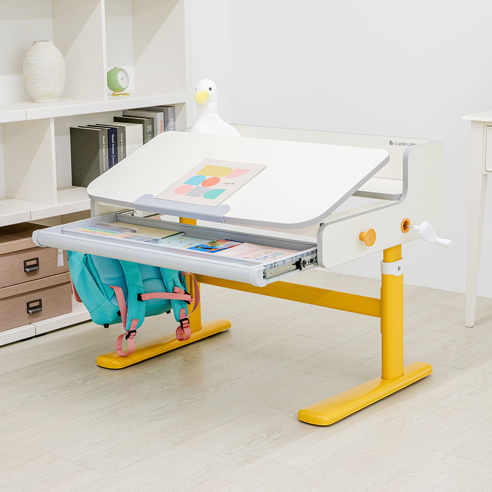 루나랩키즈 어린이 초등학생 바른자세 책상 옐로덕, 초등 학생 공부 높이 각도 조절