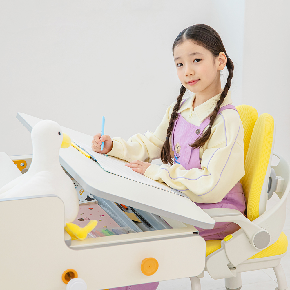 루나랩키즈 어린이 초등학생 바른자세 책상 옐로덕, 초등 학생 공부 높이 각도 조절