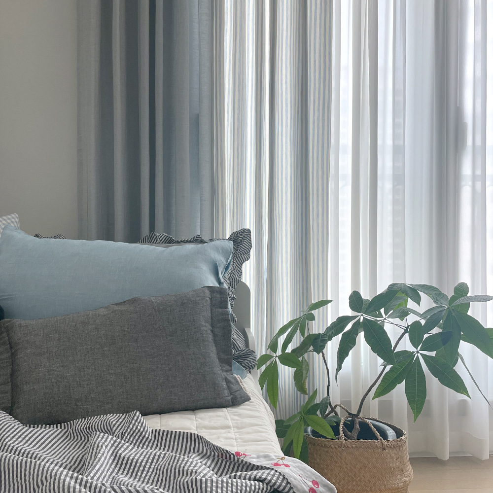 바이아미 멜란 스트라이프 블루 아이방 맞춤제작 거실커튼