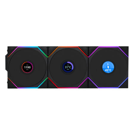 리안리 UNI FAN TL Wireless LCD 120 시스템 케이스 쿨러 (3팩, 블랙)