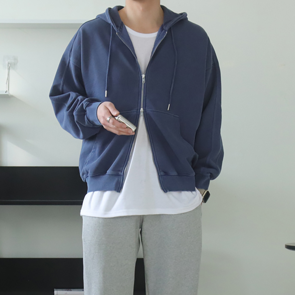 남자후드집업 오버핏 피그먼트 커플 후드 집업 - 상세 이미지 3