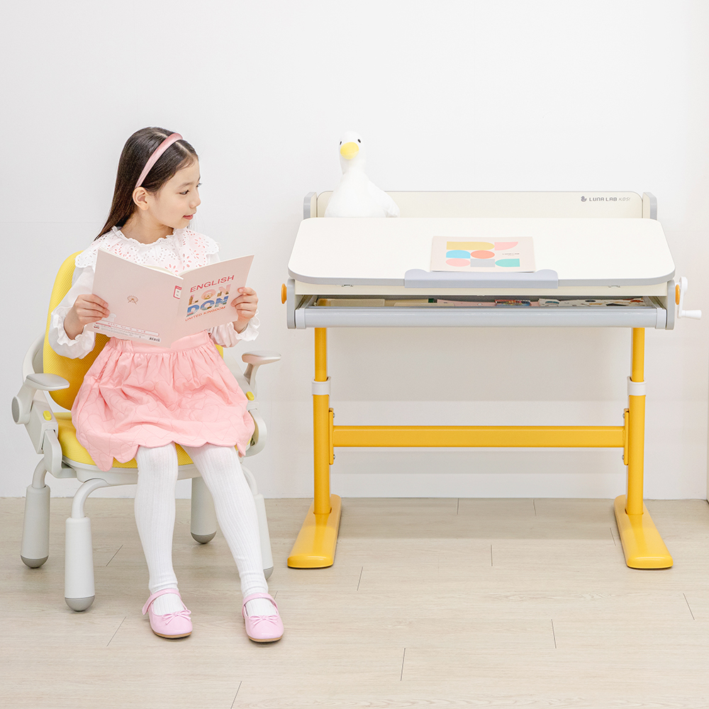 루나랩키즈 어린이 초등학생 바른자세 책상 옐로덕, 초등 학생 공부 높이 각도 조절