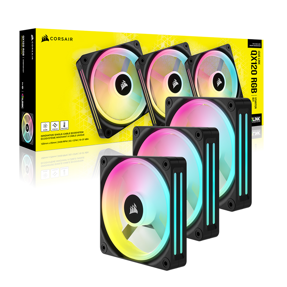커세어 iCUE LINK QX120 RGB Starter Kit 블랙, 3팩