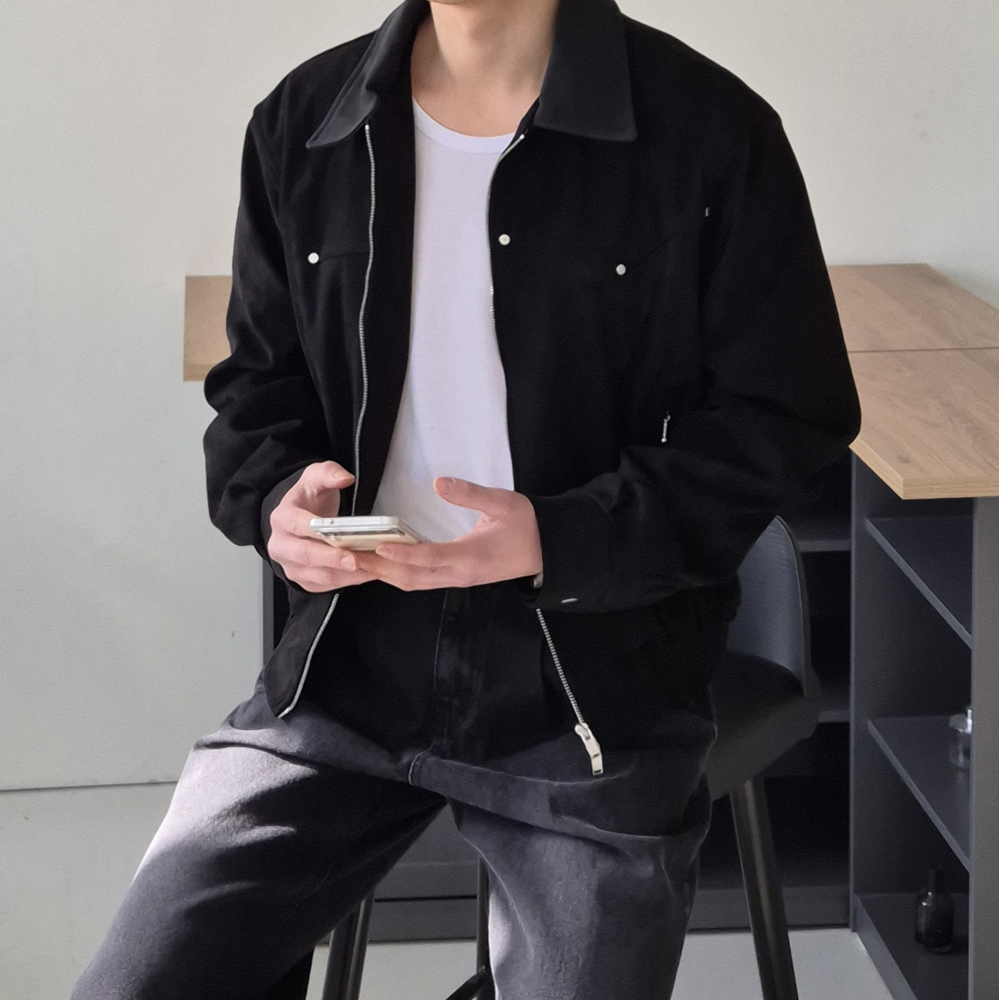 남자봄자켓 오버핏 트러커 레더 남자 스웨이드 자켓 - 상세 이미지 2