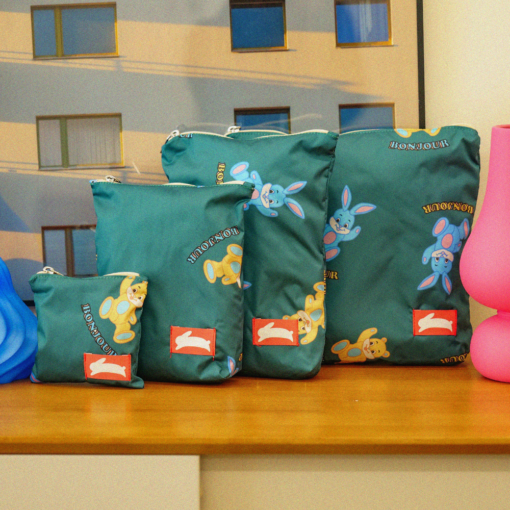 오우아스튜디오 어린이집 방수 파우치 준비물 가방 젤리앤캔디그린 4종 세트