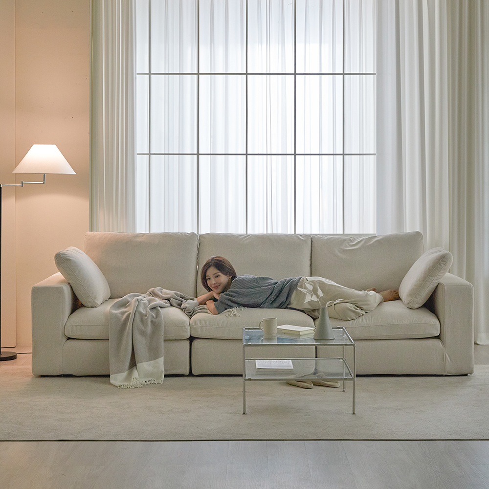 [무료배송] 아크 몽드 패브릭 모듈 소파 스툴미포함, 아이보리, 4인용