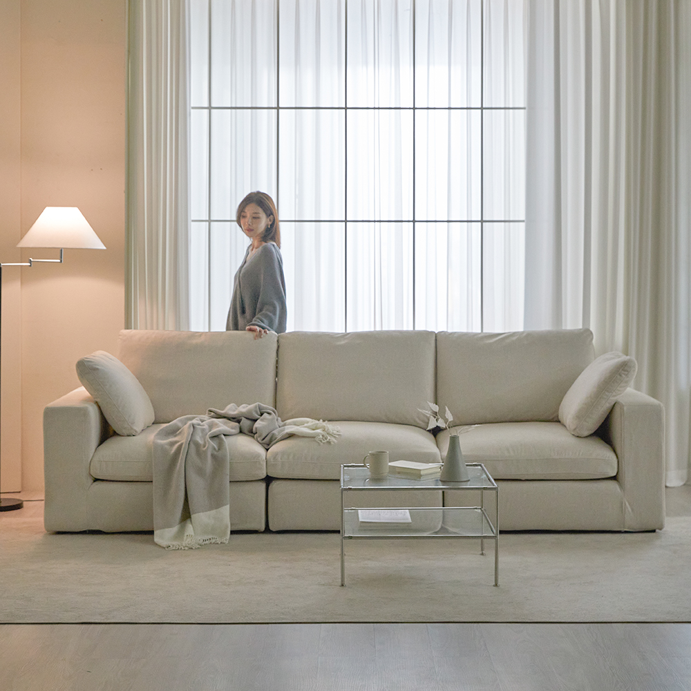 [무료배송] 아크 몽드 패브릭 모듈 소파 스툴미포함, 아이보리, 4인용