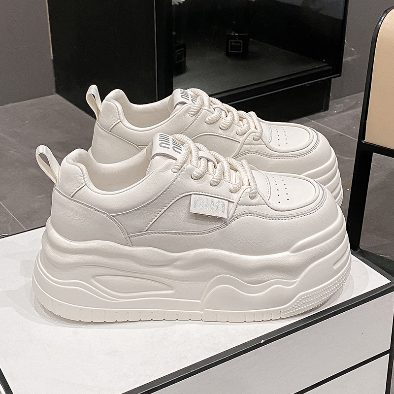 여성 가죽 통굽 스니커즈 경량 키높이 운동화 발편한 워킹화