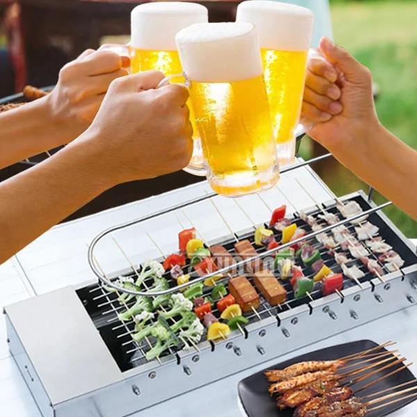 자동양꼬치기계 가정용 캠핑 화로 그릴 바베큐 회전꼬치구이 야외 휴대용 스테인레스 스틸 기계 회전 : 글로벌 딜