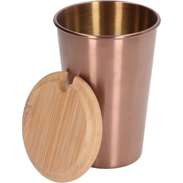 나무 뚜껑이 있는 500ML 스테인리스 스틸 핀트 컵 2.4 x 5.1인치 단층 물컵 금속 음용잔 홈 바 레스토랑 Ofice 파티 캠핑용 야외 맥주잔 (1)... 