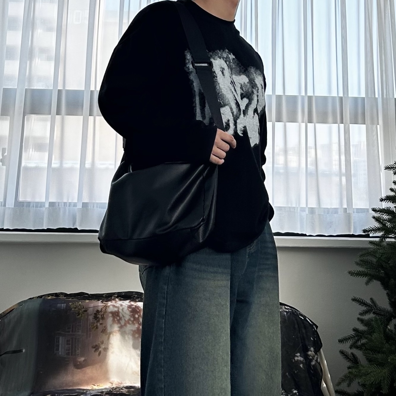 어깨넓어보이는티셔츠 레터링오버핏티셔츠 긴팔티셔츠 - 상세 이미지 2