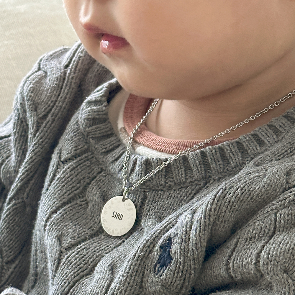 미아방지 목걸이 써지컬스틸 이름 양면각인 아기 유아 아동 어린이 실버 이니셜 어린이집준비물