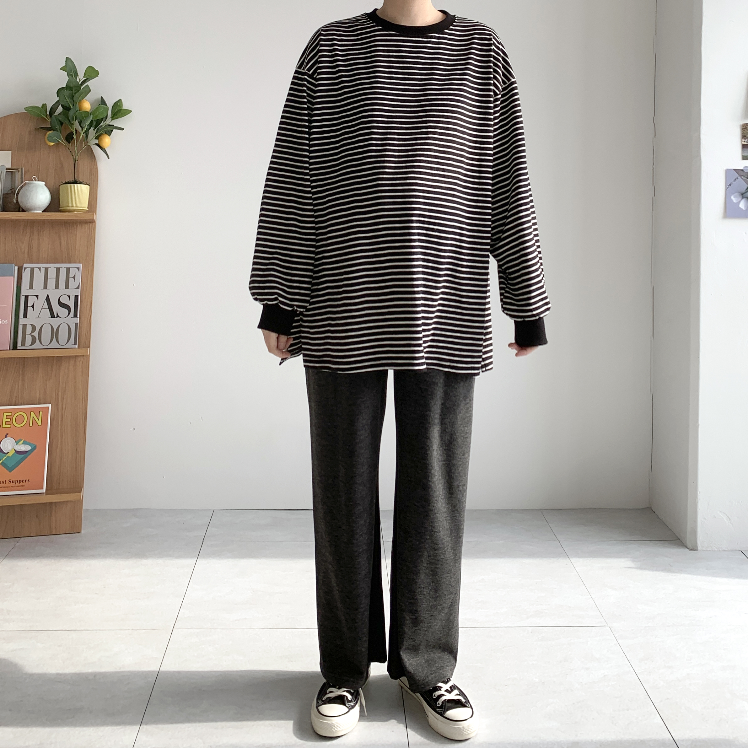 단가라티셔츠 얇은긴팔티 스트라이프티 임산부티 이미지 8