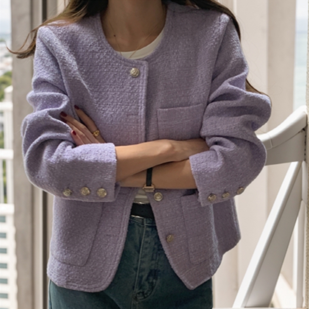 트위드자켓 노카라 여성 숏 가을 하객룩 출근룩 자켓