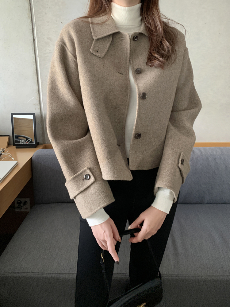프리미엄 핸드메이드 싱글 오버핏 여성 울자켓 숏 크롭 헤링본 재킷 가을 겨울 여자 자켓