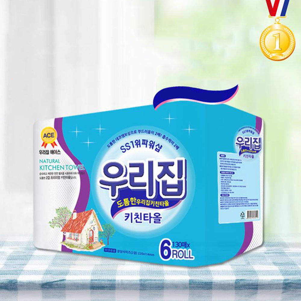 천연 엠보싱 키친타올 6롤 주방 식기 물기 기름기 흡수 타올