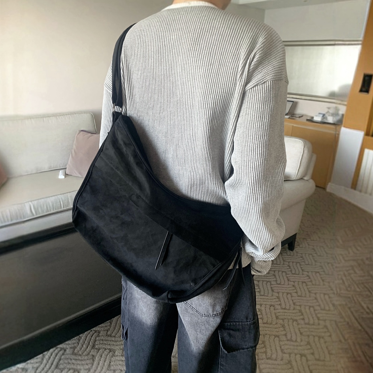 스웨이드 가죽 노트북 아이패드 대학생 여행 가방 남자 메신저백 매신저백 - 상세 이미지 2