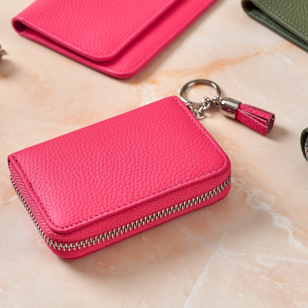 토고 가죽 슬림 여성 남성 여자 남자 지퍼형 아코디언 카드 지갑 홀더 동전지갑 키링