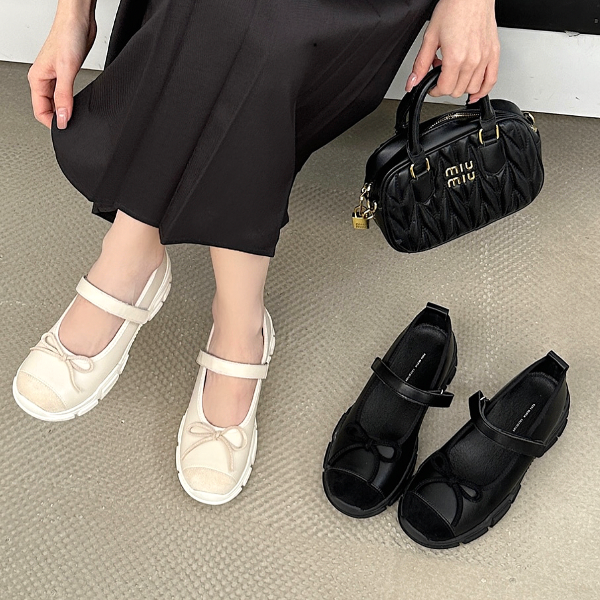 메리제인 스니커즈 5cm 키높이 리본 여성 통굽 발레코어 운동화