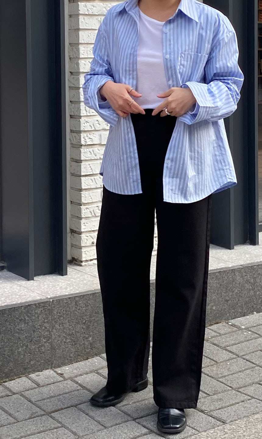 키작녀바지 블랙 코튼 세미와이드 일자핏 팬츠 상세 이미지 3