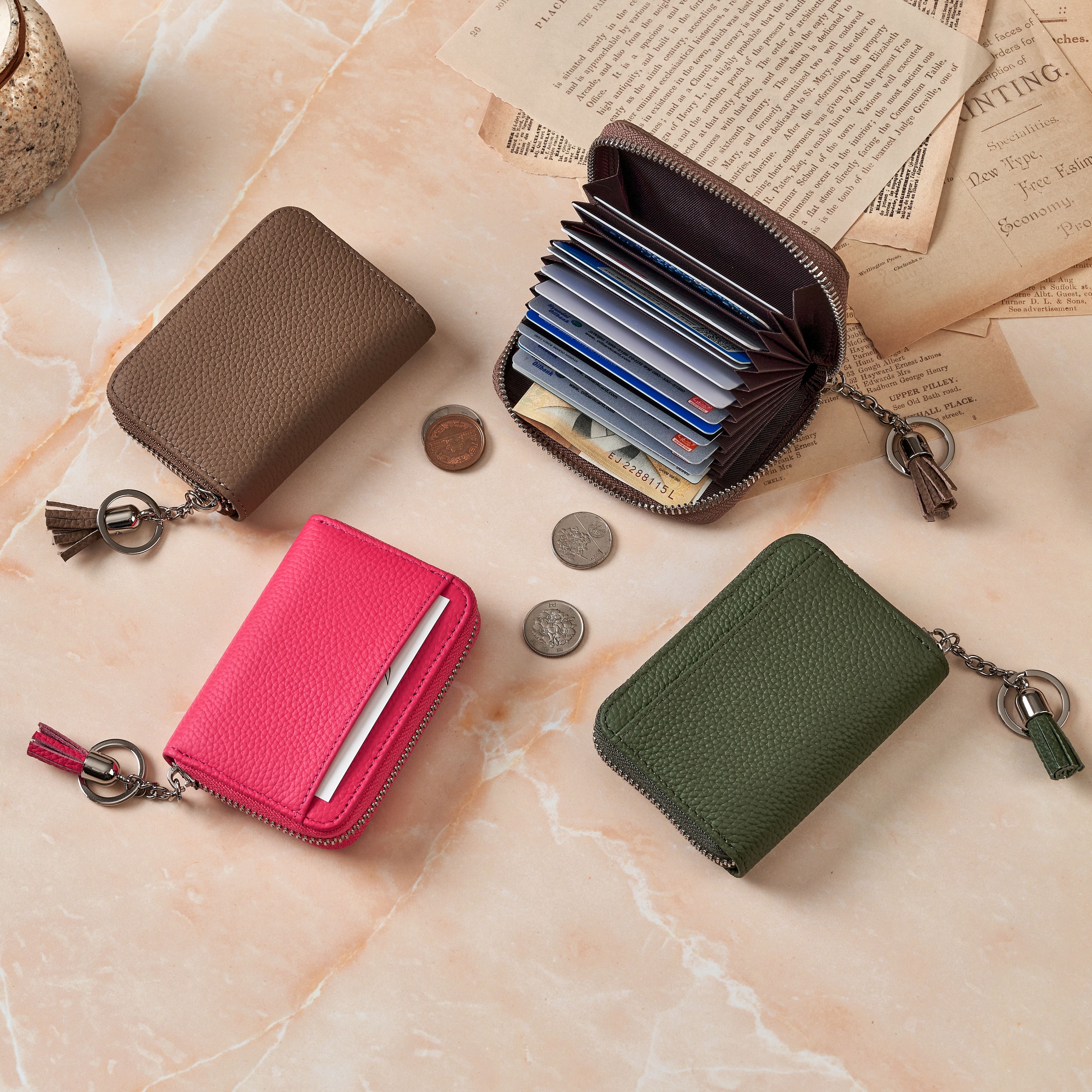 토고 가죽 슬림 여성 남성 여자 남자 지퍼형 아코디언 카드 지갑 홀더 동전지갑 키링