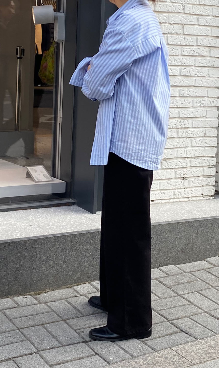 키작녀바지 블랙 코튼 세미와이드 일자핏 팬츠 상세 이미지 4