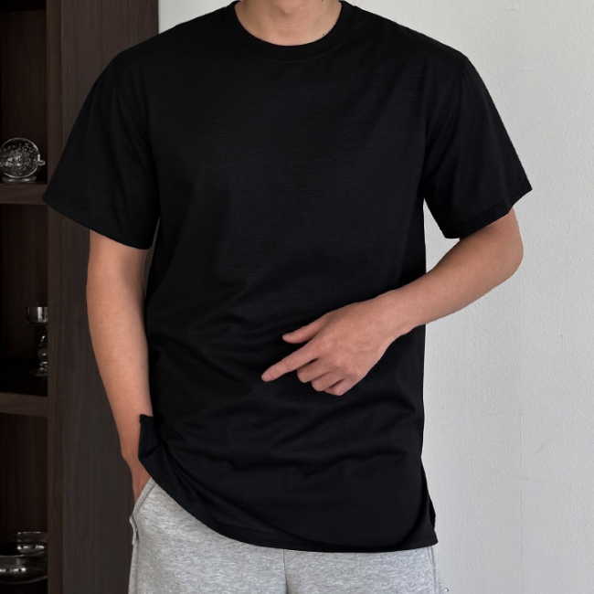 1+1 남자 만르 박스 오버핏 텐타워싱 10CM 옆트임 레이어드 반팔티 - 상품 이미지