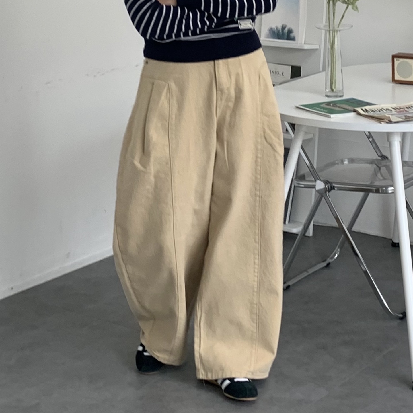 여성 기모팬츠 커브드 와이드팬츠 벌룬팬츠 면바지 - 상품 이미지