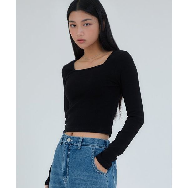 어커버 스퀘어넥 긴팔 티셔츠 블랙 : 채스에이